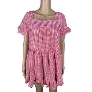 Free People Women's Red and White Sadie Gingham Short Dress Size XS
